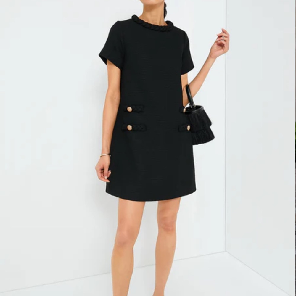 Black and Gold Sheath Mini Dress with Mock Neck